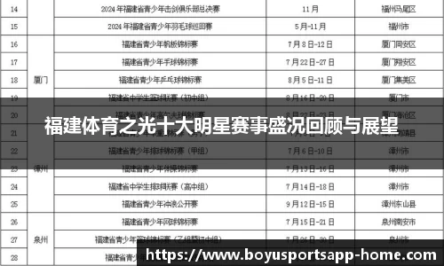 福建体育之光十大明星赛事盛况回顾与展望